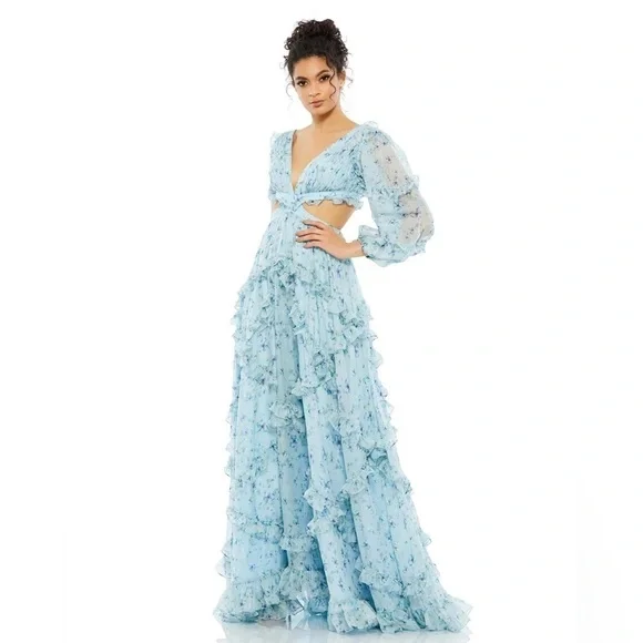 Mac Duggal 67949 NWT Chiffon Evening Dress with Floral and Ruffles - Picture 2 of 9